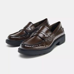 Zara Dark Brown faux Leather Loafers New with tags